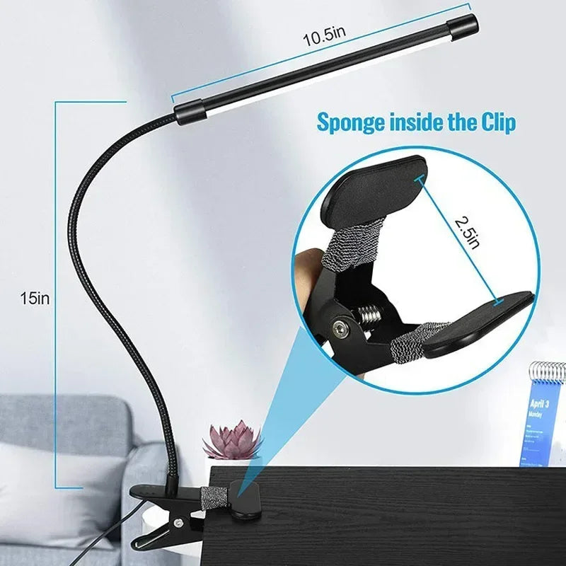 LED Clip-On Desk Lamp: Eye-Caring Study Light